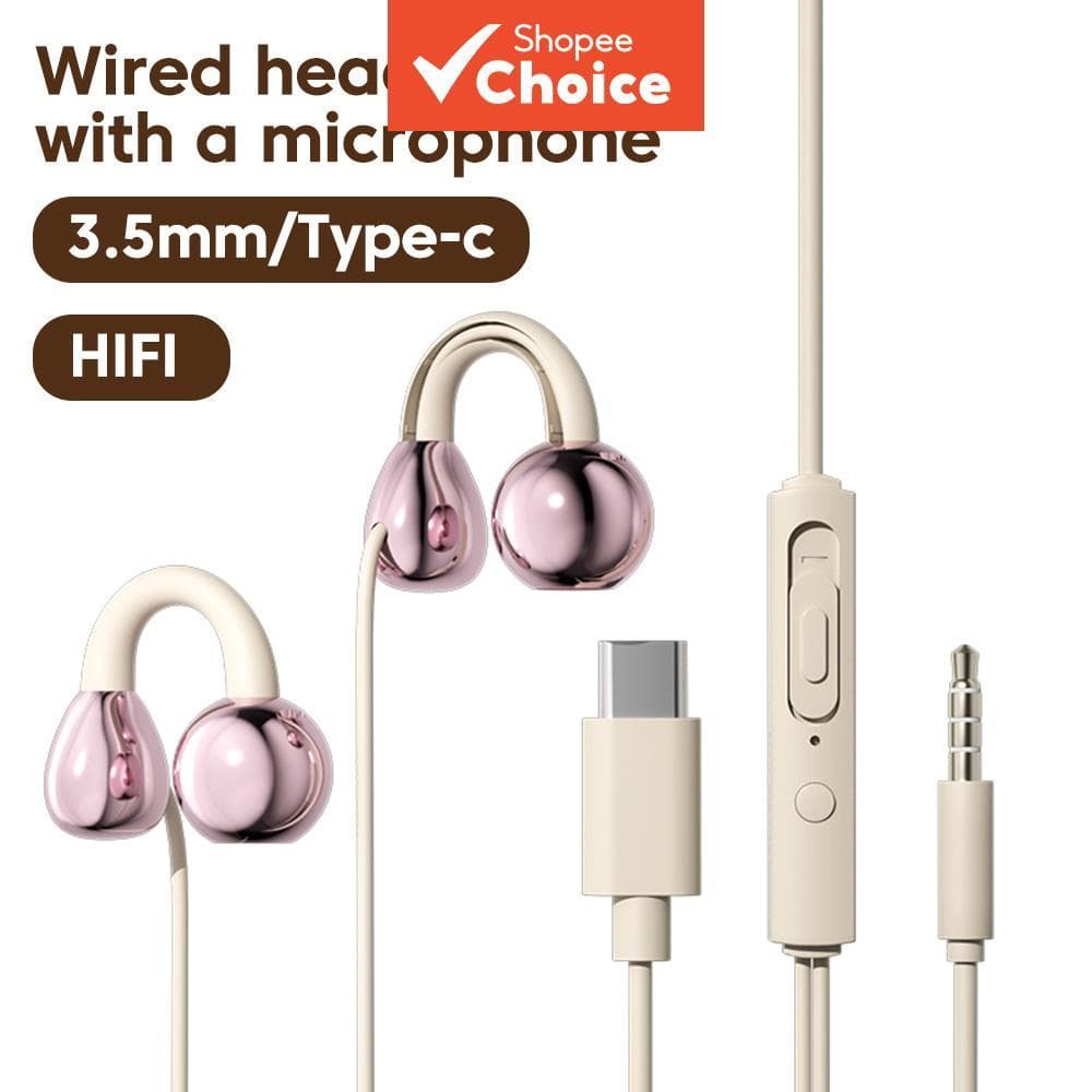 Fones De Ouvido Com Clipe S18 Tipo C 3.5 Mm Fio Microfone Não Intra-Auricular HiFi Som Para Música Uso Diário Escritório