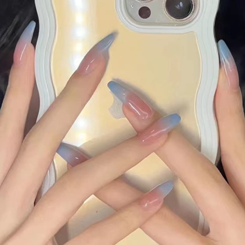 Remendo de Manicure azul claro gradiente simples usando unhas longas unhas de balé destacáveis unhas falsas 24 unhas