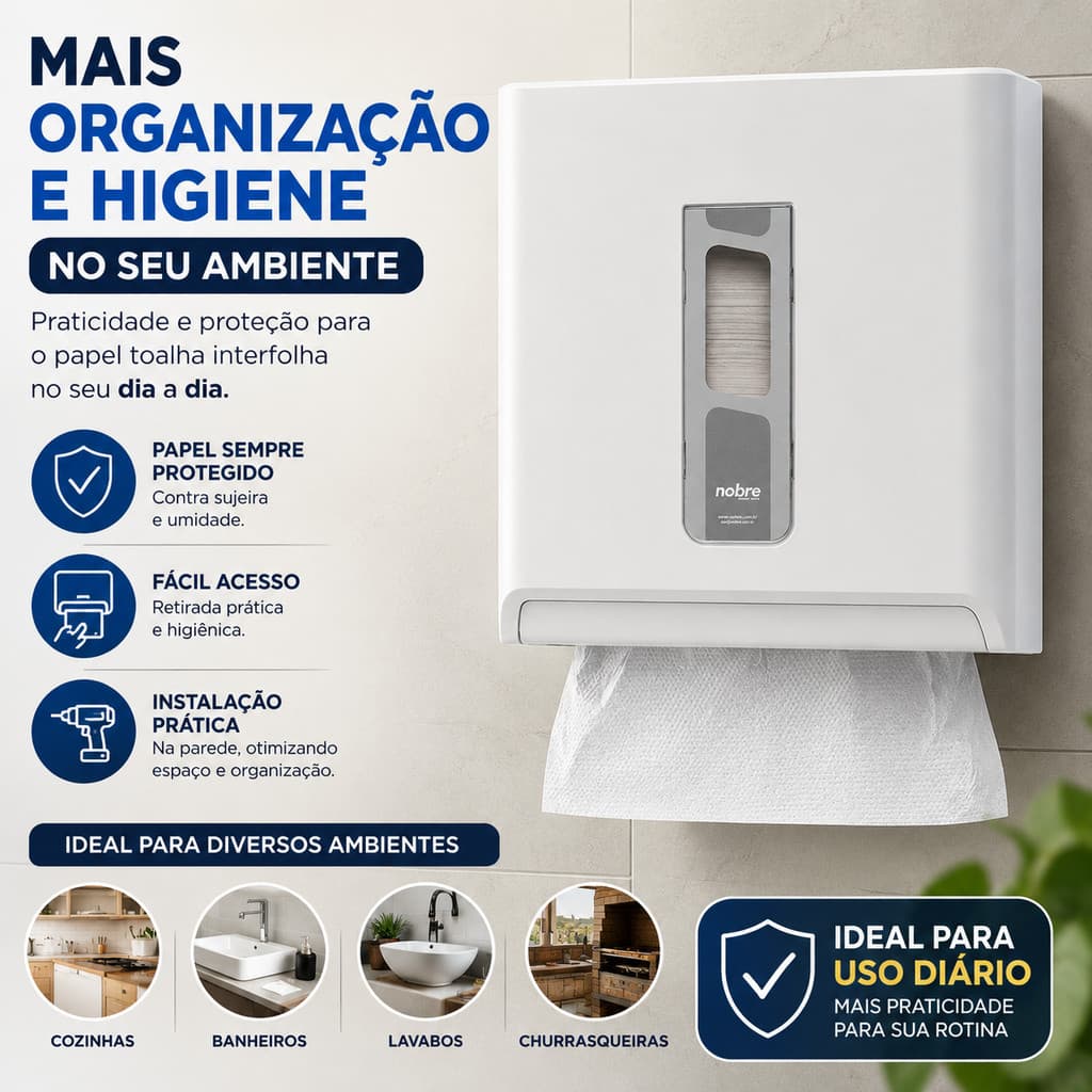Dispenser Papel Toalha Interfolha 1/3 Dobra Porta Papel Toalha Parede Plástico Branco Preto Nobre Street
