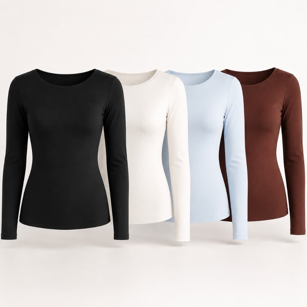 Kit 2 Blusas Manga Longa Feminina Lisa Básica Gola Redonda Tecido Suplex Premium