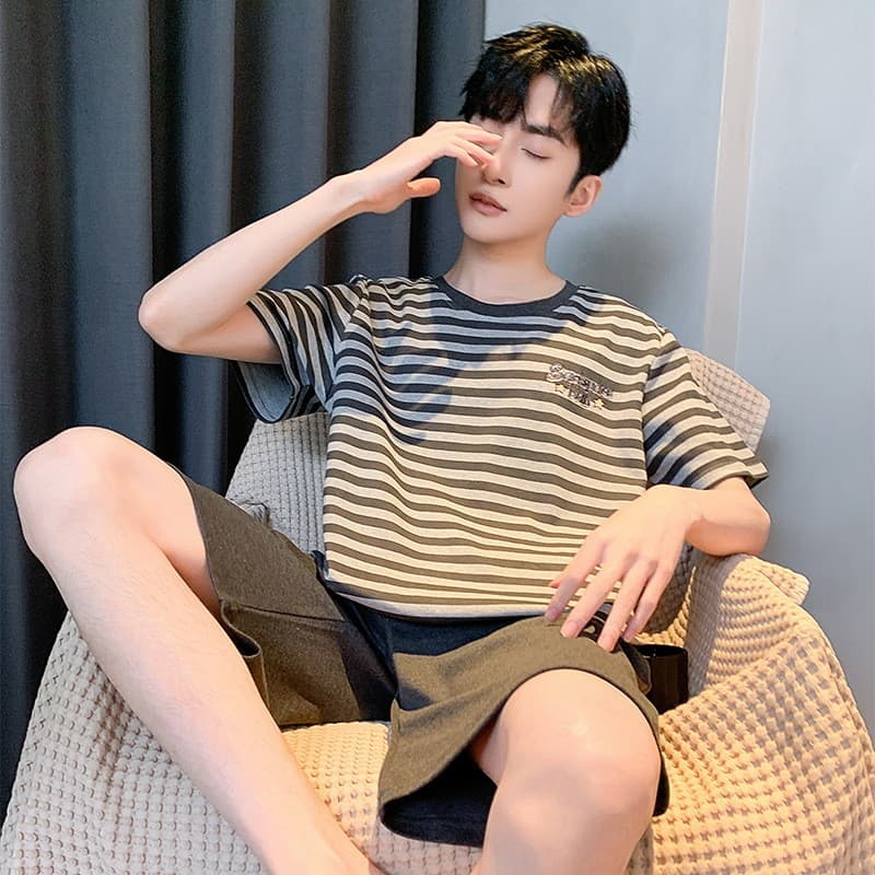 Pijamas masculinos verão algodão fino Shorts de manga curta terno masculino dos desenhos animados tamanho grande pode us