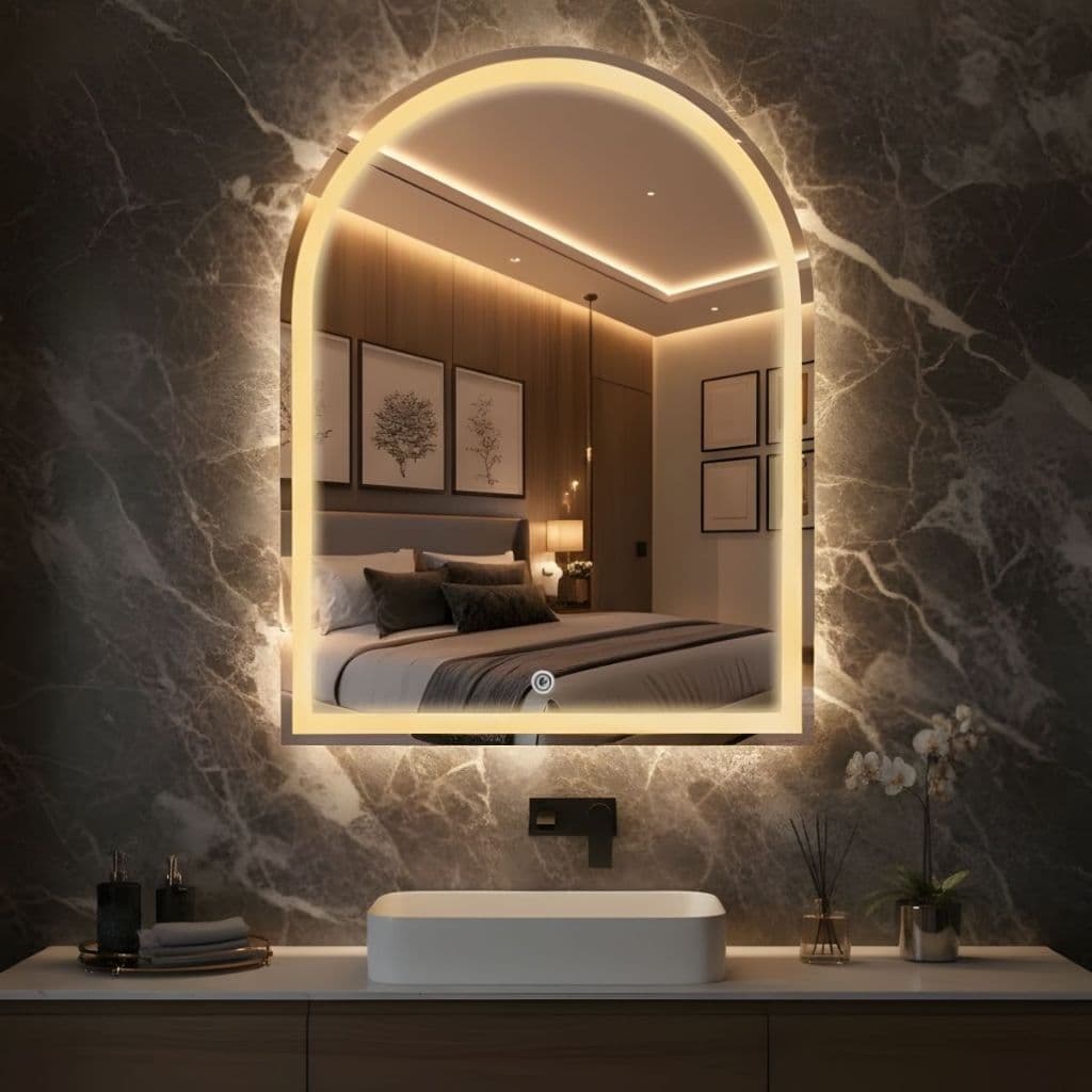ESPELHO JATEADO JANELA JAHZ COM ILUMINAÇÃO CORES DE LUZ LED + BOTÃO TOUCH - BIVOLT PARA PENTEADEIRA
