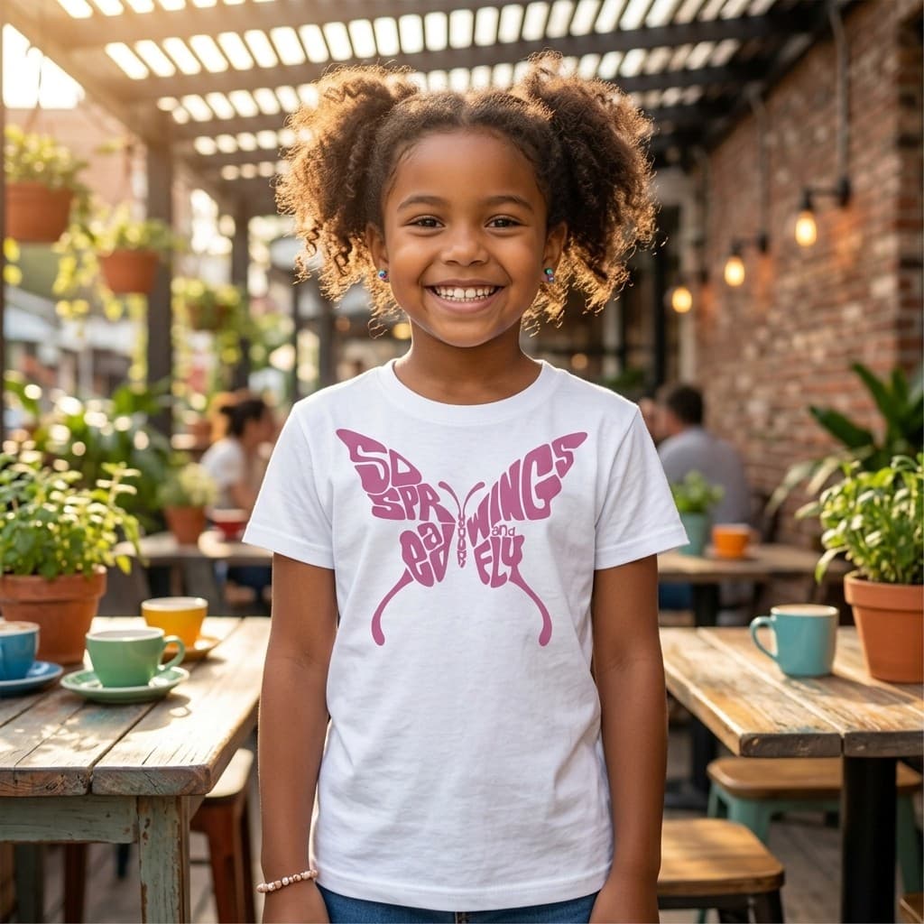 Camiseta Infantil Feminina Borboleta Spring And Fly Manga Curta Algodão Estampa Casual Confortável Menina