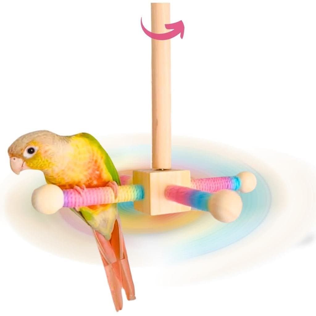Brinquedo Giratório para Pássaros, Poleiro Interativo de Madeira para Periquitos, Caturras, Conures, Acessórios de Gaiol
