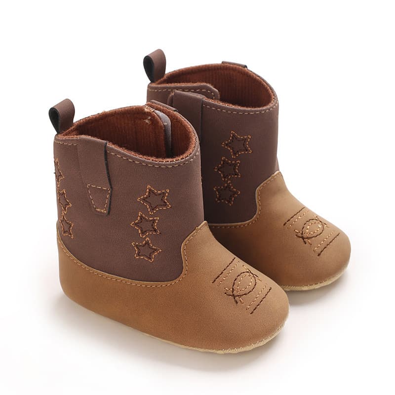Botas de bebê de 0 a 12 meses Botas de Cowboy ocidentais Botas altas de couro PU Botas de bebê bordadas