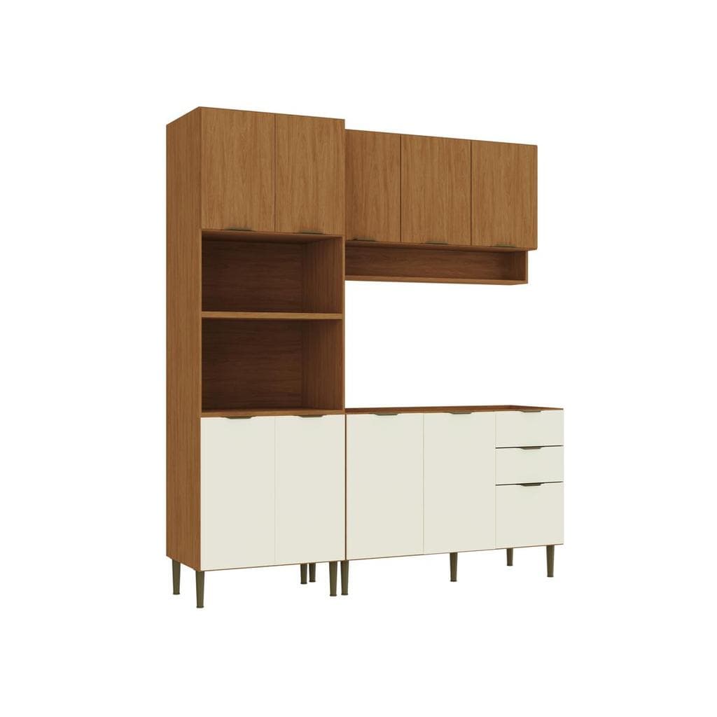 Cozinha Completa Modulada MDF Safira Nature Off White 190x220cm Casamia