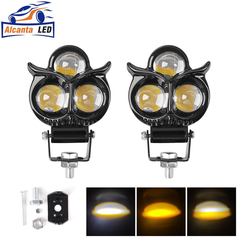 Farol com lente triprismática para motocicletas, veículos off-road e triciclos, luz de trabalho modificada bicolor amare