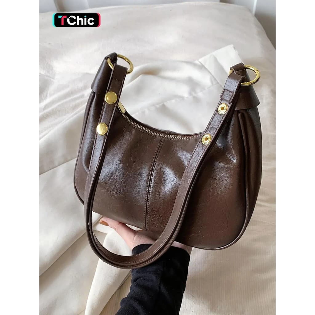 Nova Bolsa de Ombro Feminina Simples de Cor Sólida com Zíper, Presente de Natal, Bolsa de Ombro Versátil e Elegante, Bol
