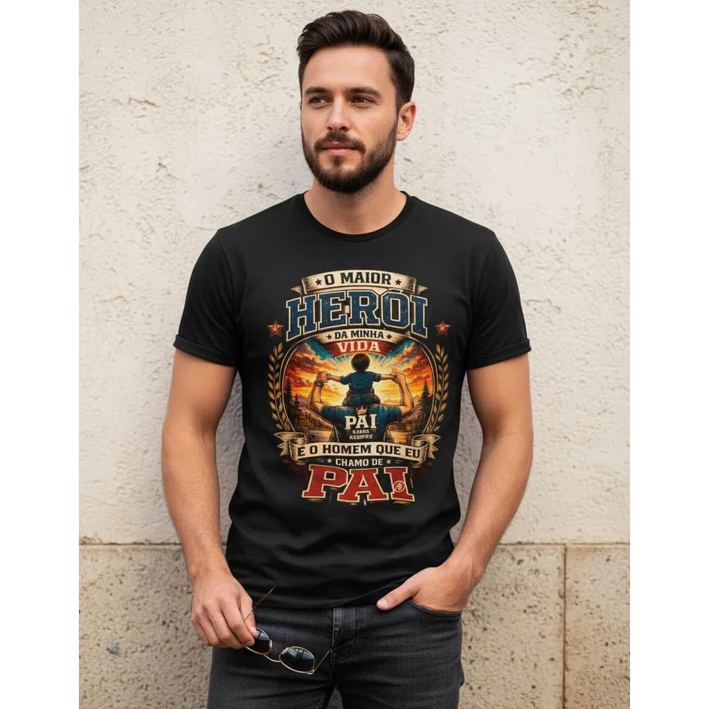 Camiseta Masculina Pai E Filho Herói Dia Dos Pais Estampa Exclusiva 100% Algodão