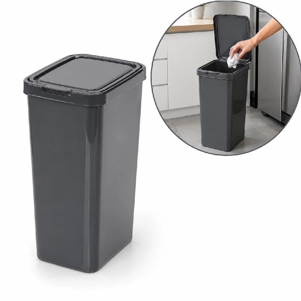 Lixeira Click 12 Litros Cinza Tampa Basculante Banheiro Cozinha Escritório Cesto de Lixo Multiuso Compacta Moderna Luxo