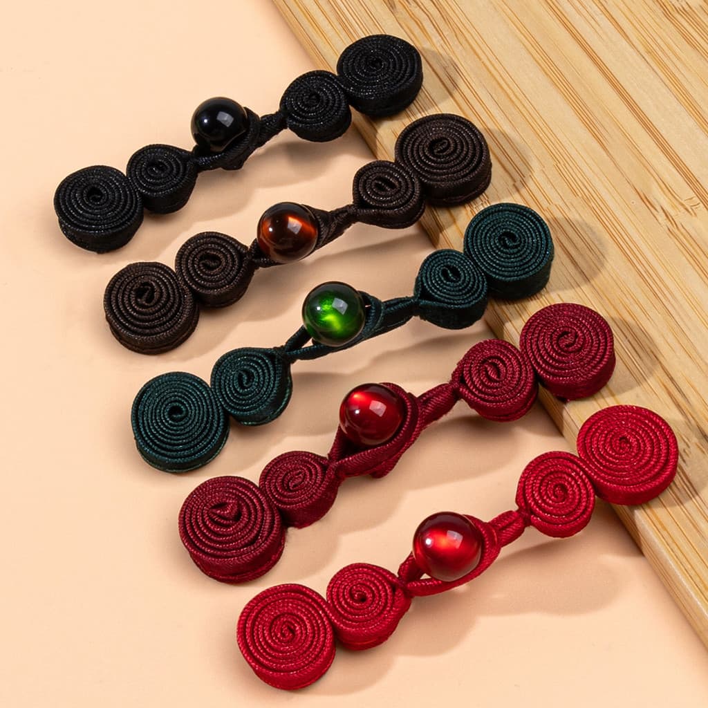 Botão de cheongsam estilo chinês com contas de jade e botão de tecido em forma de cabaça com dois anéis, botão tecido à