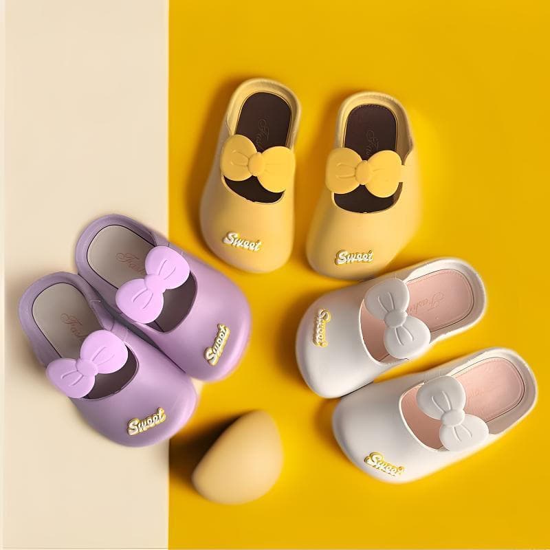 Chinelos de verão infantis para meninas, para uso doméstico, antiderrapantes, com sola macia, laços de princesa, para cr