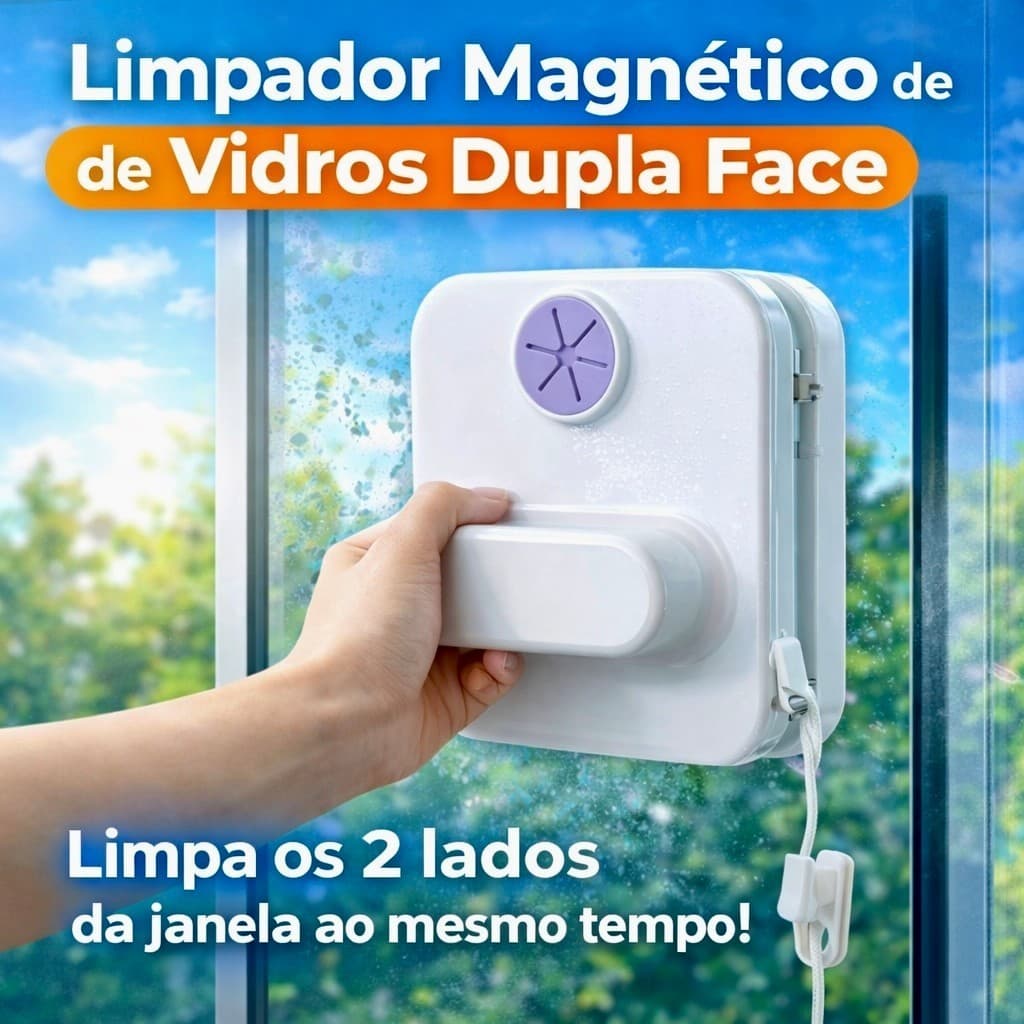 Limpador De Vidro Magnético Duplo Lado Limpa Dentro E Fora Ao Mesmo Tempo Esponja Rodo Magnético Limpeza Rápida Prático