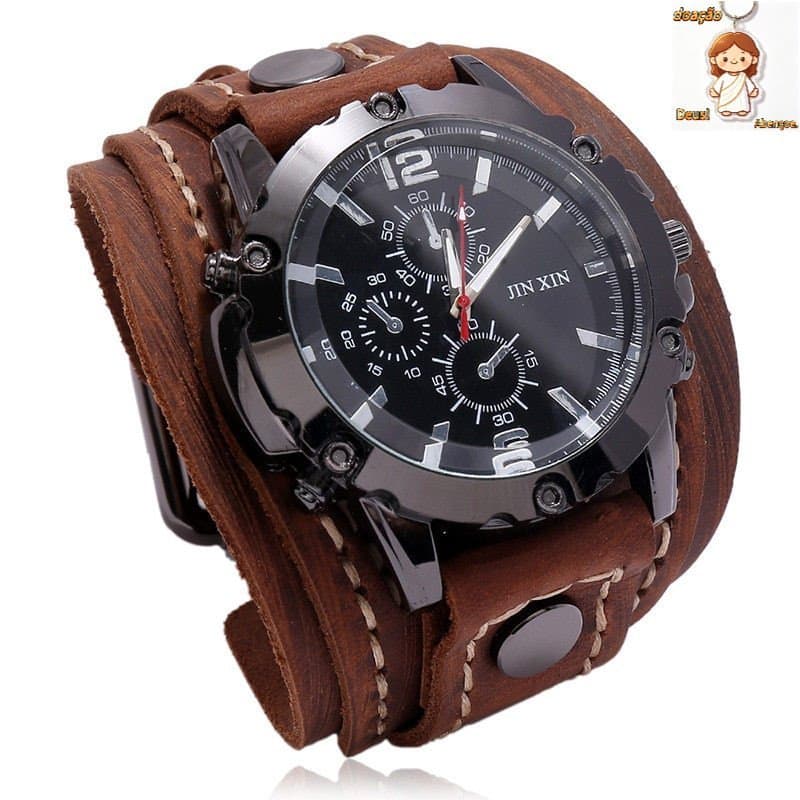 Relógios Masculinos Moda Couro Relógio De Pulso Quartzo Estilo Punk Masculino Pulseira Larga