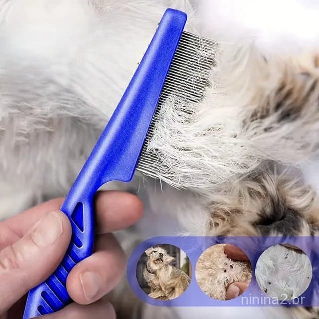Pente Fino para Pets Cachorro Tirar Pulga Piolho Pelos Longos Curtos Ferplast