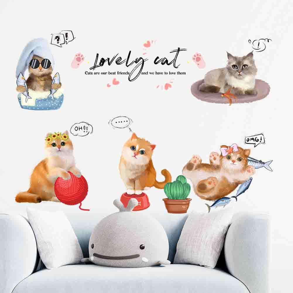 Papel de parede dos desenhos animados gato bonito adesivo de parede jardim de infância Pet Shop papel de parede auto-ade