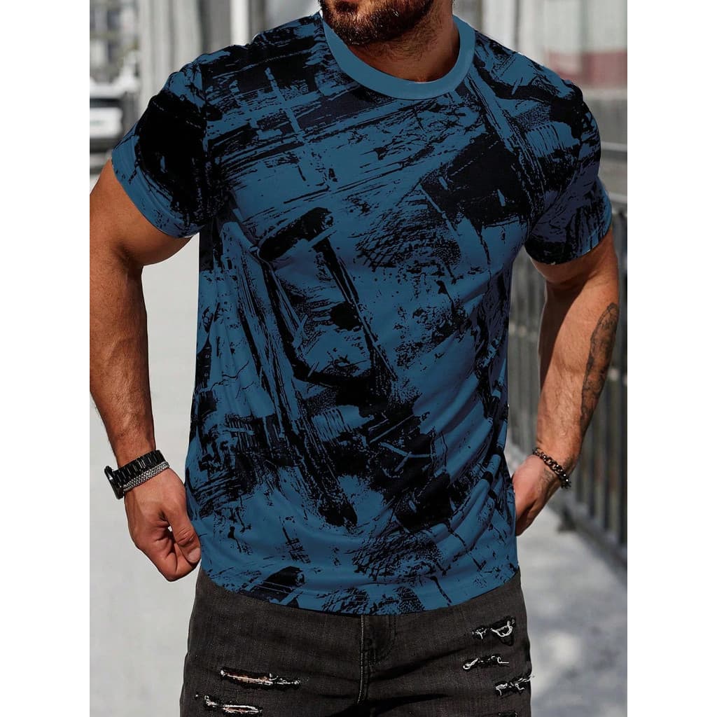 Nova Camiseta Masculina Azul Preto Mármore Manga Curta 3D Impressão Completa Camisa Solta Primavera E Verão Legal Moda C