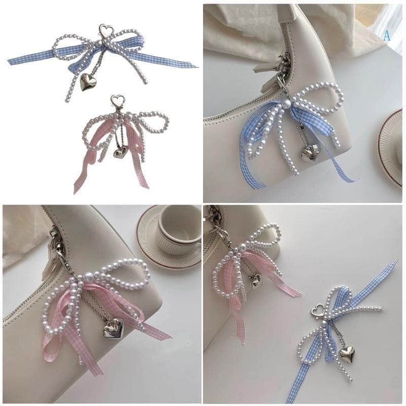 Elegante Bowknot Chaveiro Pingente Saco Coração Chaveiros Grânulo