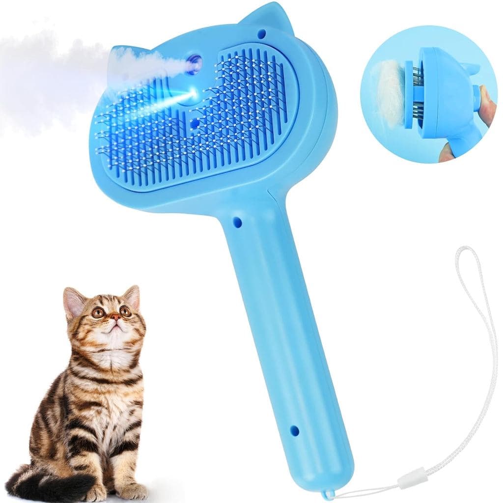 Escova a Vapor para Cães, Escova a Vapor 4 em 1 para Gatos de Pelo Longo e Curto, Escova Autolimpante para Remover Pelos