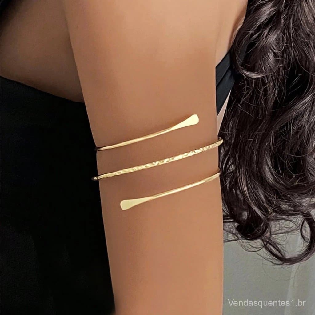 Bracelete de Braço Dourado Feminina Elegante Estilo Punk Pulseira de Múltiplas Camadas Retrô de Metal