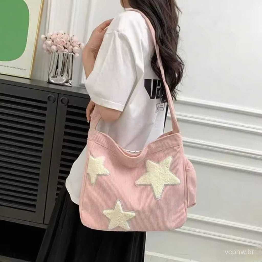 Nova Bolsa Transversal Estilosa de ESTRELA Veludo Cotelê Alça Grande 8247