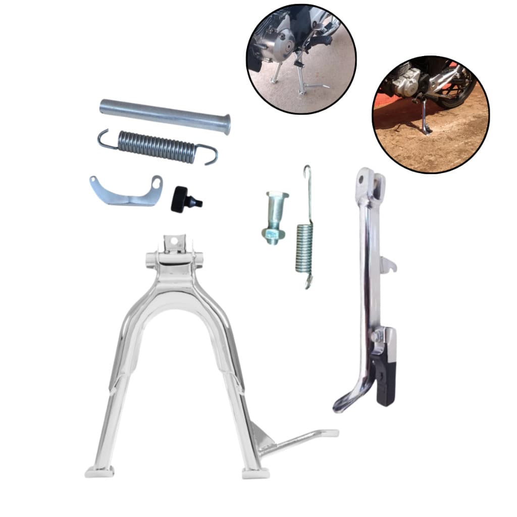 Kit Cavalete Central + Lateral Titan 150/160 Fan 150/160 Cromado Completo Cromo Forte Loja3723