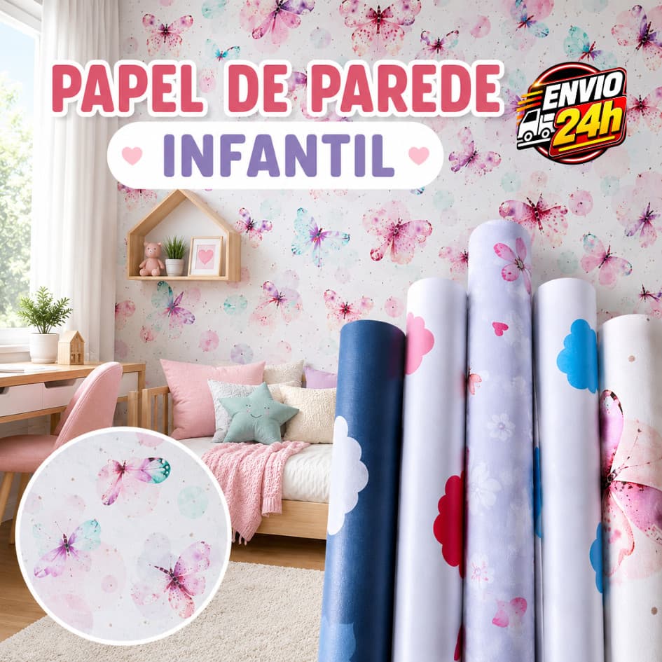 Papel de Parede Infantil Adesivo Autocolante Lavável PVC Quarto Bebê Menino Menina Premium 5m x 45cm