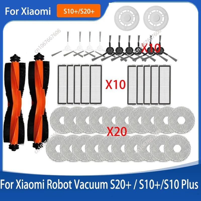 (Modelo compatível) Xiaomi Robot Vacuum S20+ / S20 plus / B108GL Peças Acessórios Filtro Escova Lateral Principal Mop