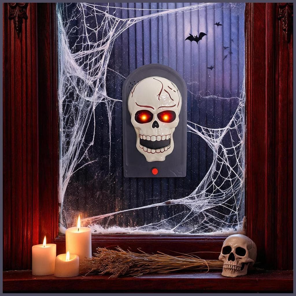 Crânio Halloween Campainha Da Porta Sem Fio Bateria-Operado Luz Som Realista Esqueleto Cabeça Decoração tiankabbr