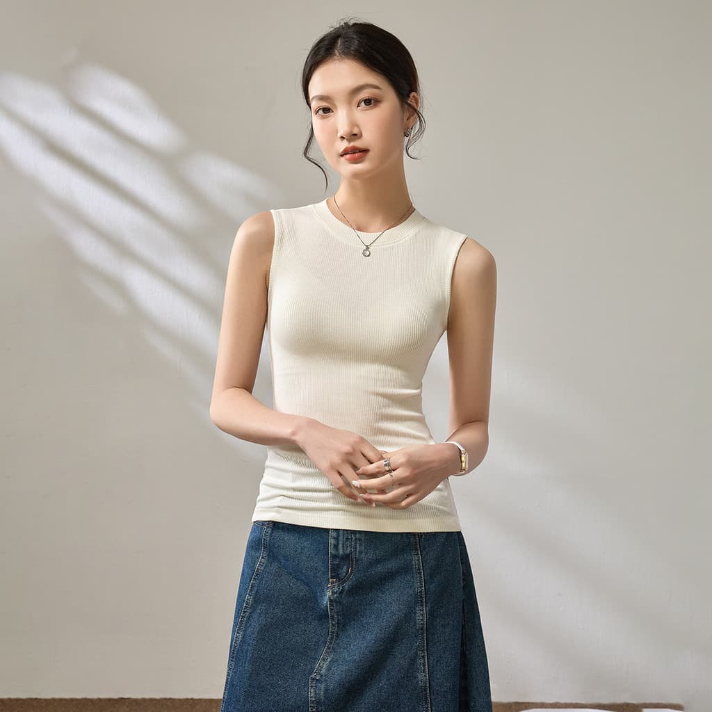 Tencel Lyocell Camisola de Lã Colete de Malha Feminino Desgaste Exterior Sem Mangas High-End Slim-fit Camiseta FemininaA