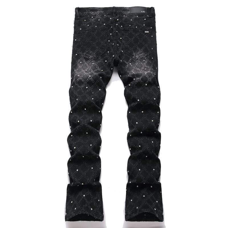 Tamanho europeu Jeans masculino outono estilo americano na moda magro-ajuste estiramento perfuração quente em linha reta