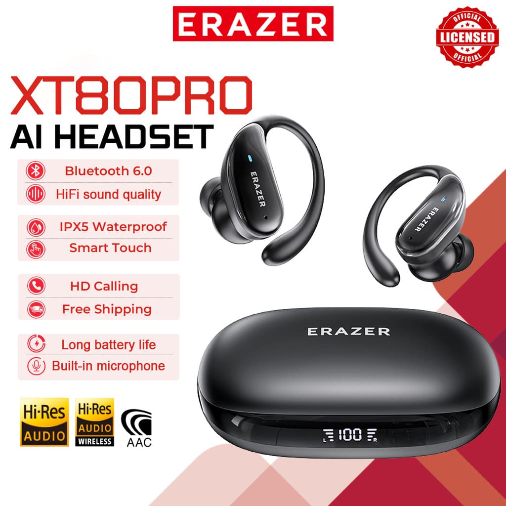 Lenovo ERAZER XT80PRO Fone de ouvido Bluetooth com tradução em tempo Real, Bluetooth 6.0 HiFi Qualidade de som IPX5 Fone