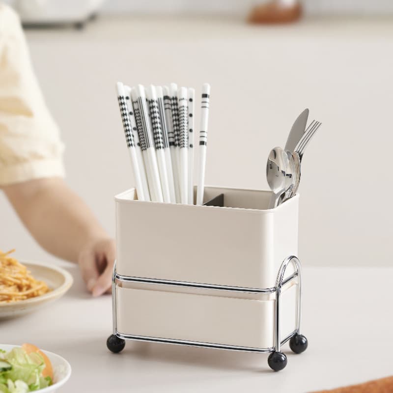 Suporte Para Pauzinhos De Drenagem , Dois Compartimentos , Estrutura De Metal , Bandeja De Água Removível , Talheres De