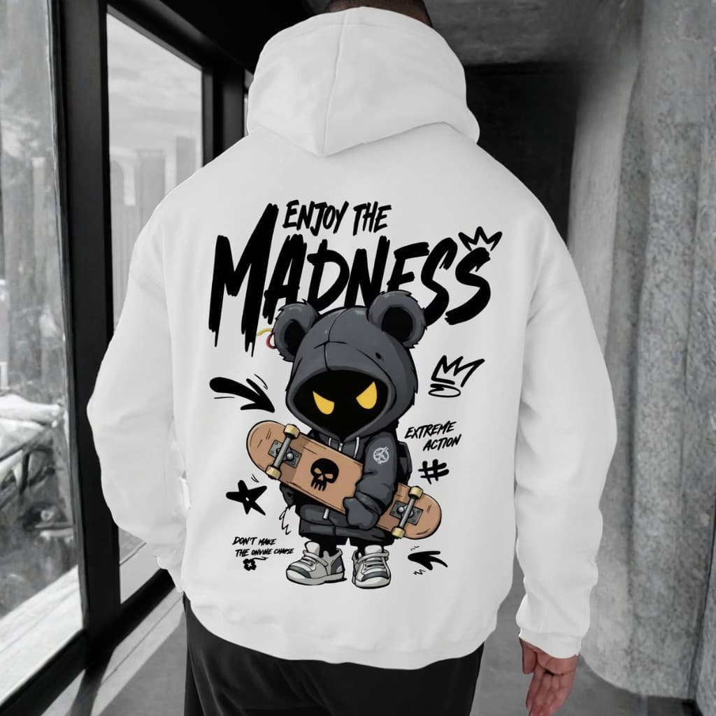 Moletom Canguru Com Capuz Streetwear Urso Skate Enjoy The Madness Casaco Inverno Premium Unissex