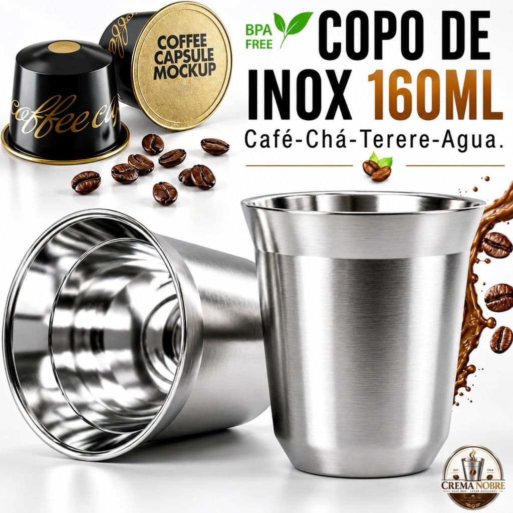 Copo de Café Inox 160ml Reutilizável Parede Dupla Térmico Portátil para Viagem