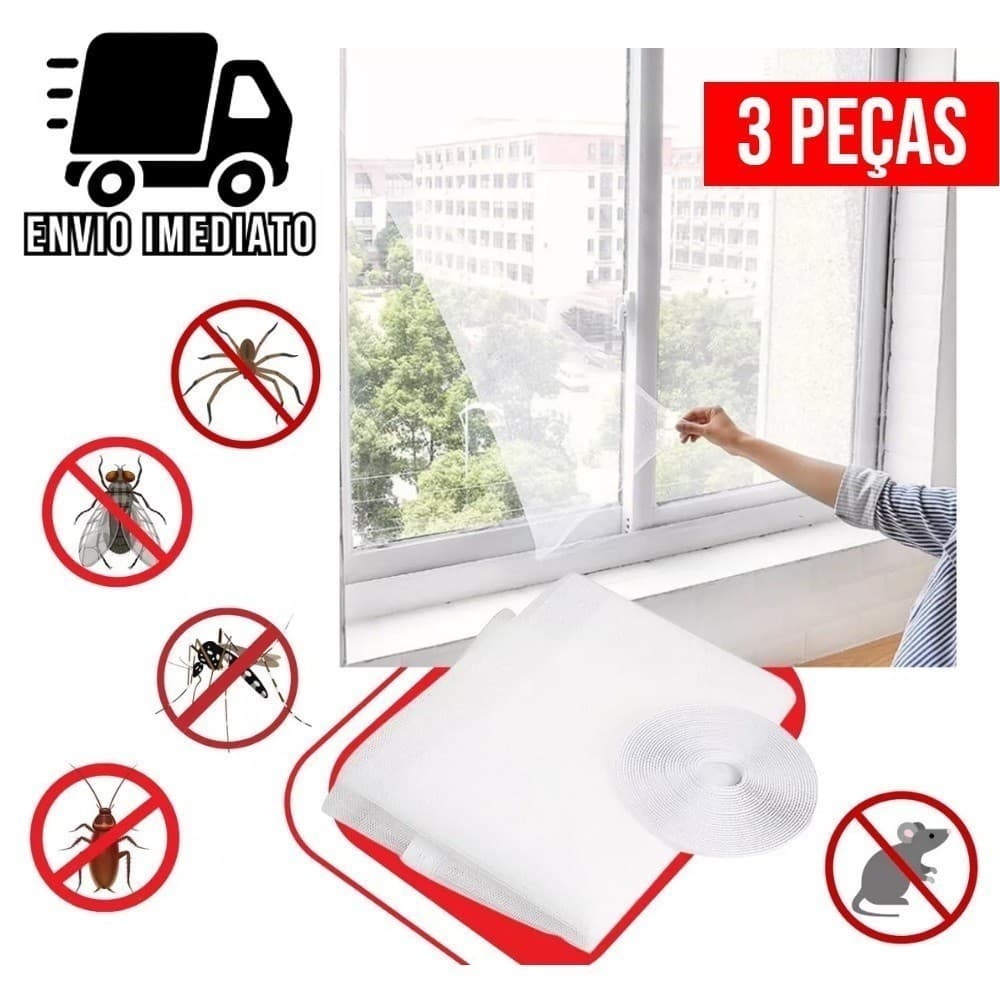 Kit 3 Tela Mosquiteira Janela Ajustável Anti Insetos Proteção Pernilongo Mosquitos Dengue 130x150cm