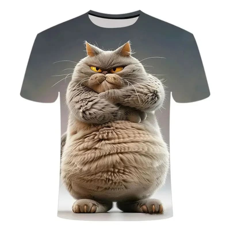 Camiseta Engraçada Com Estampa De Gato Para Homens , Personalidade , Animal , 3D , Verão , Solta , Manga Curta , Tops Ca