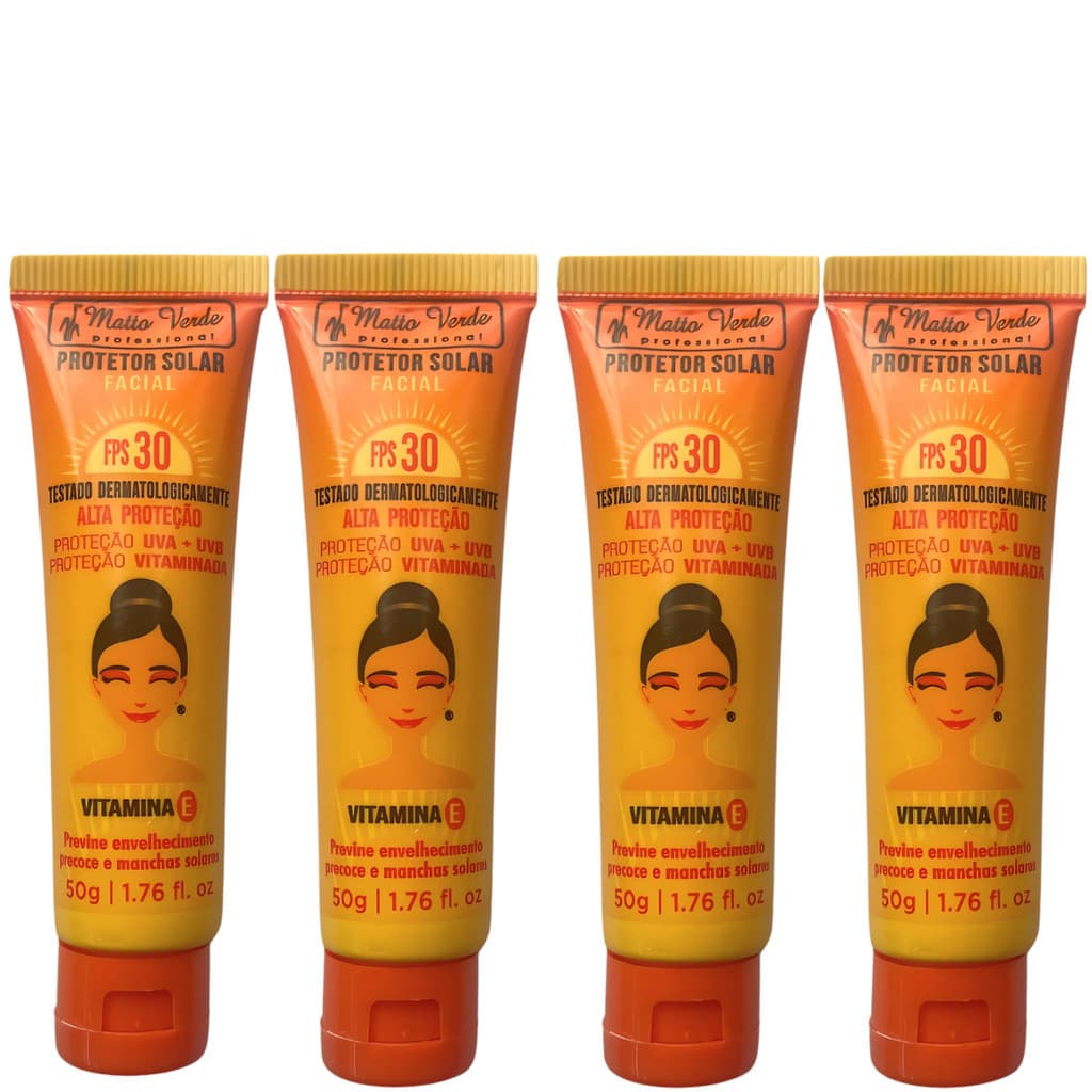 Kit Protetor Solar Facial Fps 30 Matto Verde 50g Vitamina E Bisnaga Kit com 4/2/3