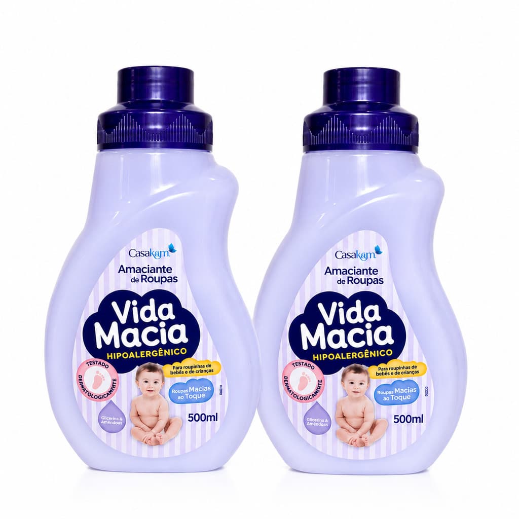 Kit 2 Amaciante de Roupa Vida Macia Bebê Glicerina e Amêndoas 500ml Coisas de Casa