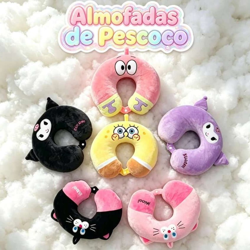 Travesseiro em U cartoon de pelúcia, almofada portátil para adultos e crianças, excelente opção de presente