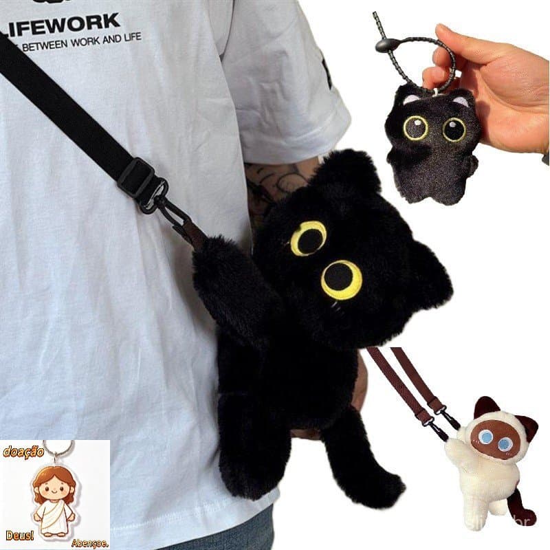 Gato Preto De Pelúcia Moda Saco Kawaii Bonito Boneca Pele Bolsa Ombro Feminino Crossbody Telefone Moeda Caso Presente Pa