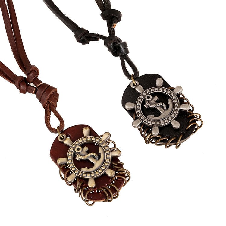 T Trendy Jewelry Punk Retro Estilo Masculino Colar de Couro Genuíno Liga Leme Colar de Couro