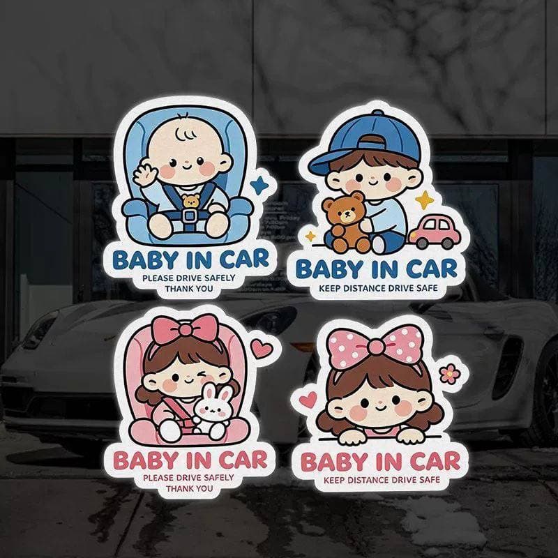 Adesivo de carro magnético bonito dos desenhos animados bebê no carro no carro com bebê novato bebê mãe aviso decoração