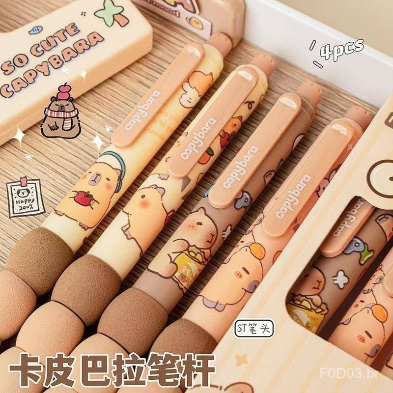 4 Pçs/set Capivara Caneta Apagável kawaii Toque Macio gel Coreano Papelaria Material Escolar Acessórios De Escritório Co