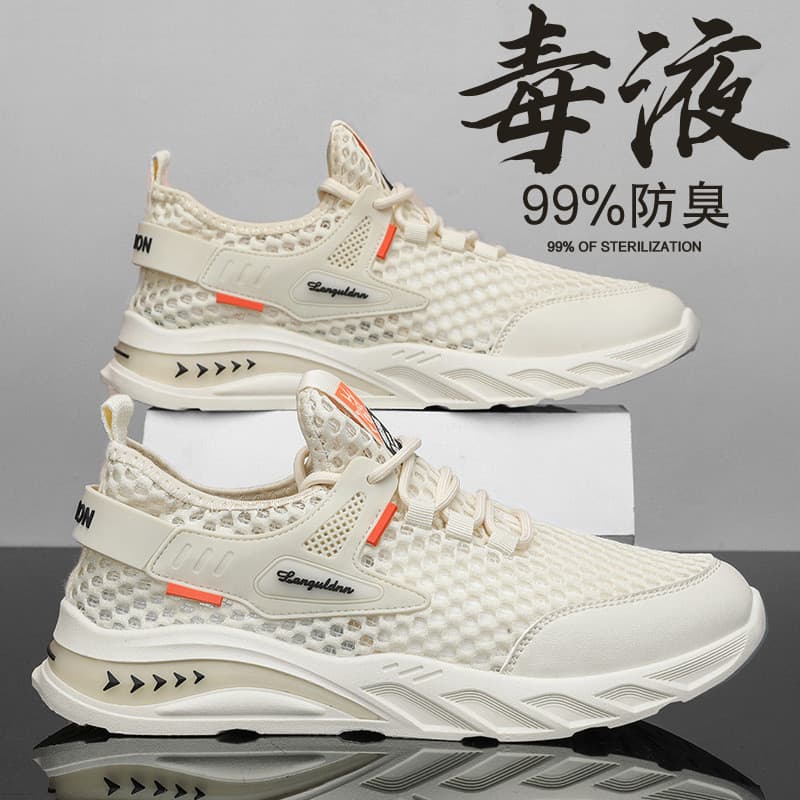 [Estoque pronto] Sapatos masculinos de malha 2026 novo estilo inverno respirável oco fino sapatos de rede grande leve so