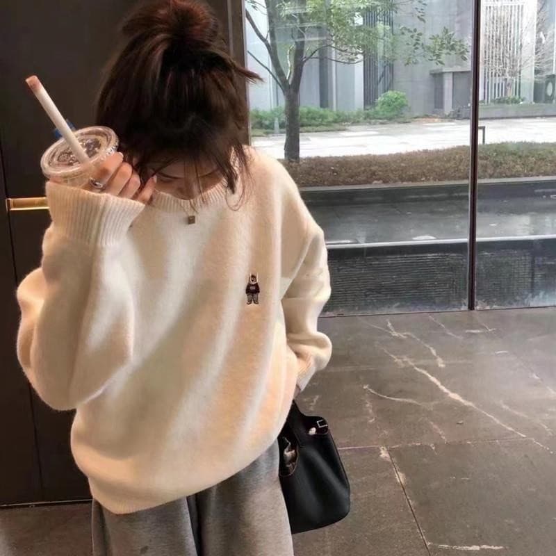 Bordado macio ceroso estilo coreano estilo preguiçoso pulôver camisola feminina 2026 novo estilo outono inverno solto ex