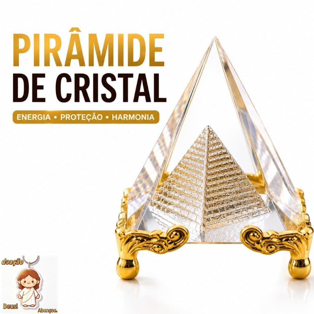 Pirâmide Do Egito Cristal De Vidro Base Dourada Ornamental