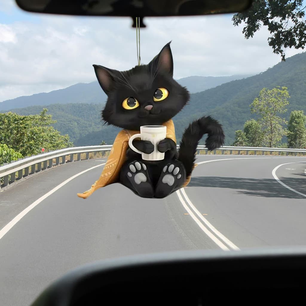 SHENYOU Pingente De Gato Acrílico Com Cordão Pequeno Preto Automóvel Multifuncional Espelho De Carro Janelas Bolsas Chav