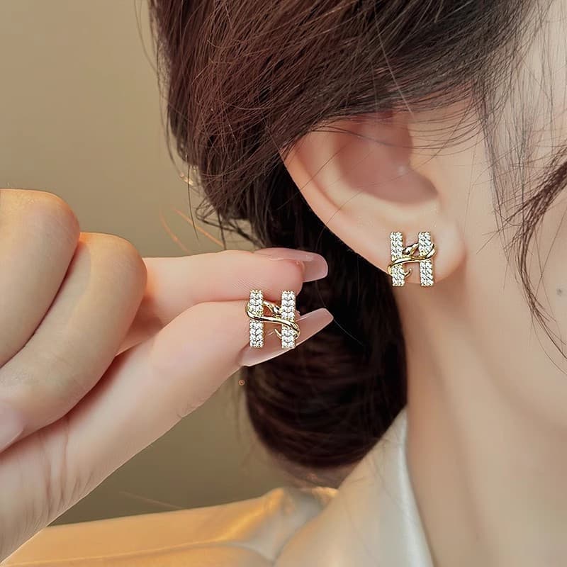 Letra H brincos Micro diamante prata agulha ouro novo estilo único luz luxo senhoras brincos