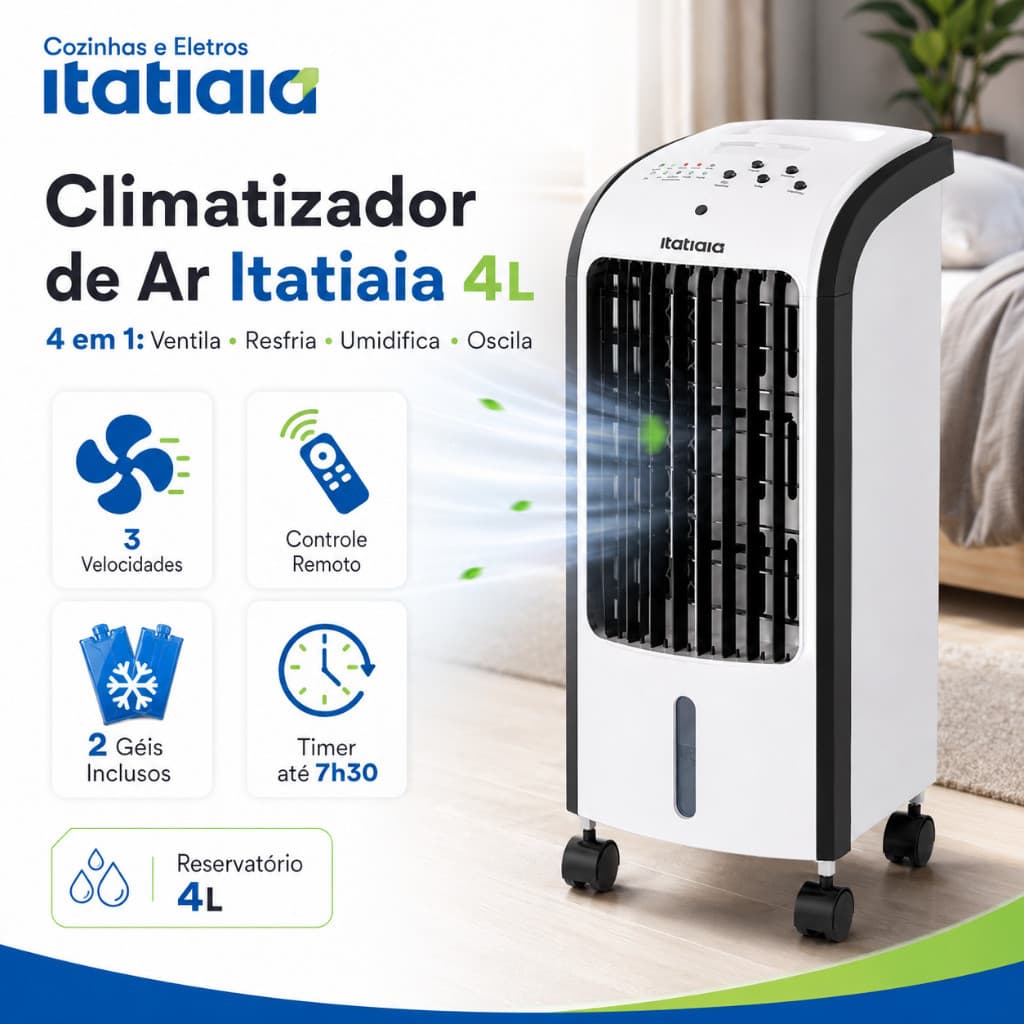 Climatizador Itatiaia 4L para Quarto Sala Escritório Compacto e Potente